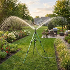 Asixxsix Tripod Sprinkler, Zinc Alloy Head Adjustable 360 Degree Rotating Lawn Sprinkler with Base Three Height Settings Flip Locks for Garden Lawn Patio Pool Cooling - Image 4