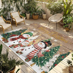 Winter Season 4x6 Waterproof Outdoor Rug with Non‑Slip Backing Boho Glittering Christmas Tree Snowman Plank Machine Washable Deck Patio Rug Mat for Camping, RV, Garden, Balcony Pool - Image 3