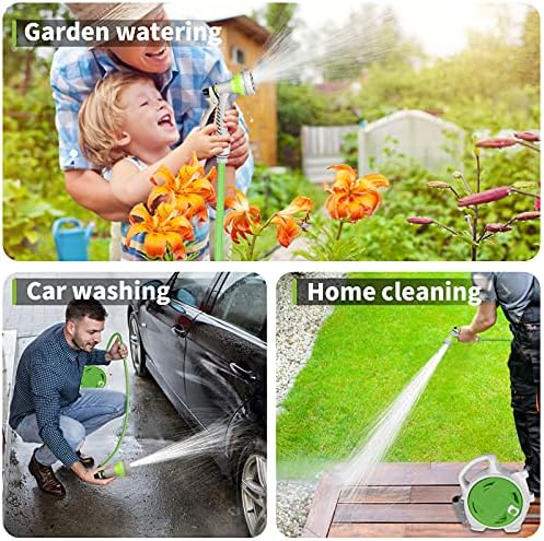 Garden Retractable Hose Reel, Portable Simple Home Hose Reel 45+5 FT with 7 Patterns Spray Nozzle, Wall Mounted and Any Length Lock for Garden Watering, Car Washing, Pet (Green) - Image 2