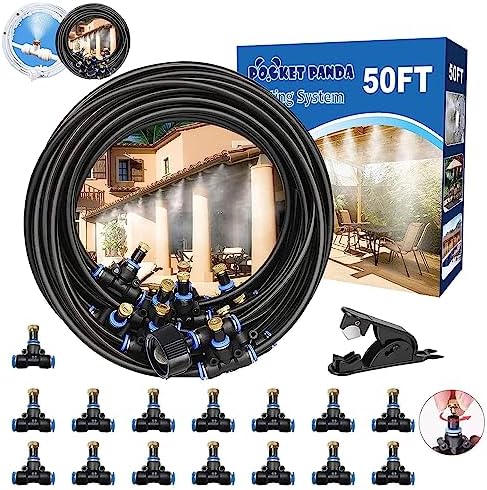 Misters for Outside Patio, 50FT Misting Hose + Tee-Connector 10PCS.Outdoor Water Mister Cooling System, Backyard Mist Hose Kit for Garden,Greenhouse,Fan,Deck,Umbrella,Canopy,Porch.Trampoline Sprinkler - Image 2