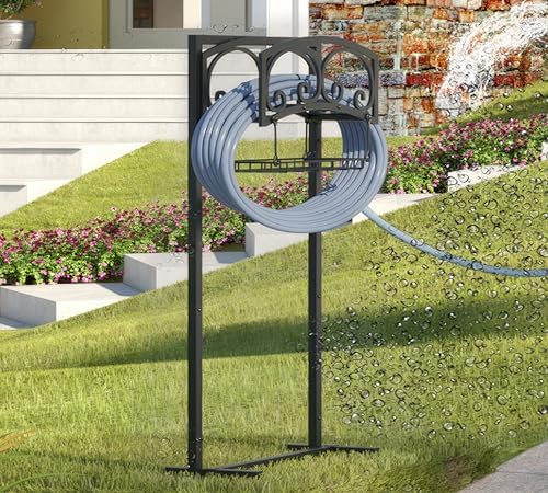 Freestanding Garden Hose Holder - Heavy Duty Metal Stand for 150ft Hose - Outdoor Organizer and Storage Rack by Calidola