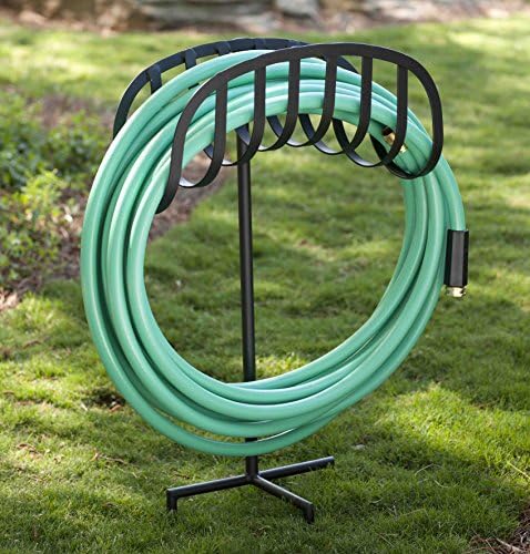 Liberty Garden Freestanding Decorative Powder Coated Steel Manger Garden Hose Holder Storage Stand with 3 Prong Anchor Support, Black - Image 2