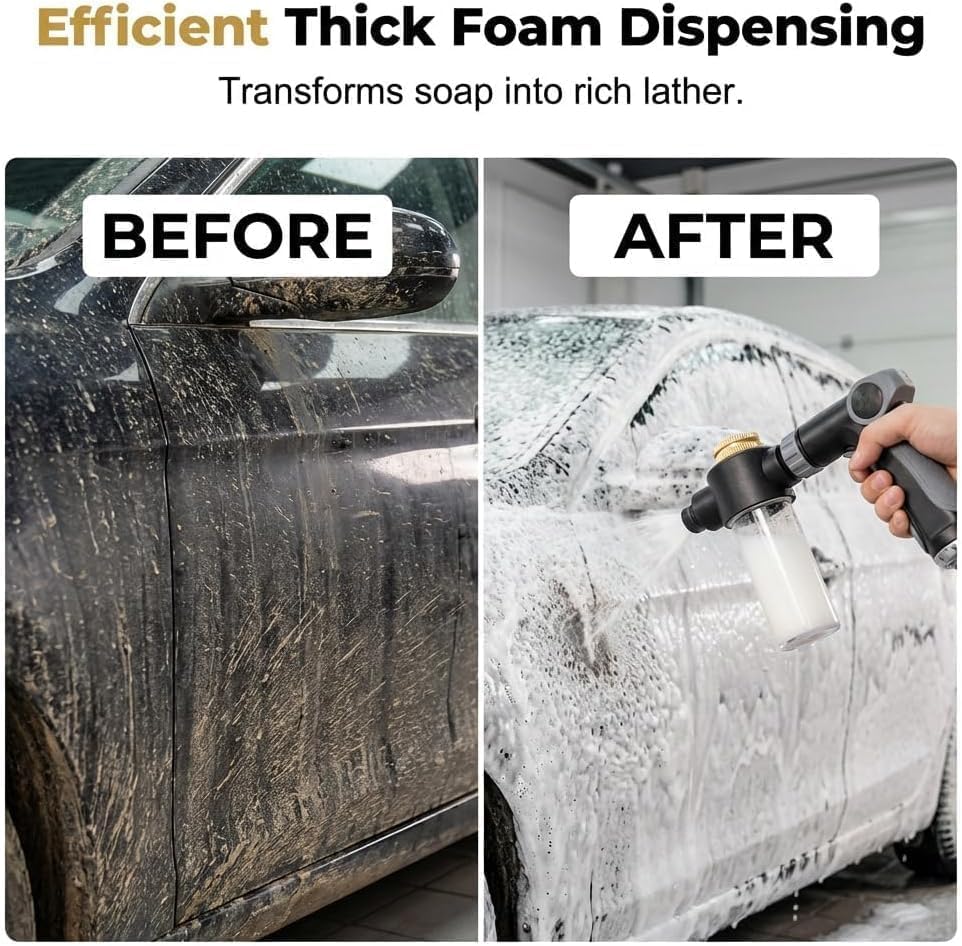 High Pressure Garden Hose Nozzle, Adjustable Pressure Washer Spray Gun for Hose, Universal 3/4-inch Power Jet Water Attachment with Foam Dispenser for Car Wash, Patio, Pets, No Electricity (Set C) - Image 3