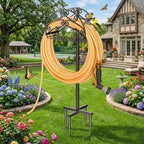 Metal Garden Hose Holder Free Standing, Heavy Duty Detachable Water Hose Stand Rack with Storage Basket, Outdoor Yard Pipe Organizers and Hanger, Ground Stake - Image 4