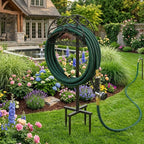 Metal Garden Hose Holder Free Standing, Heavy Duty Detachable Water Hose Stand Rack with Storage Basket, Outdoor Yard Pipe Organizers and Hanger, Ground Stake - Image 3