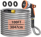 100FT 304 Stainless Steel Garden Hose with 10-Pattern Spray Nozzle (Orange) by Unknown