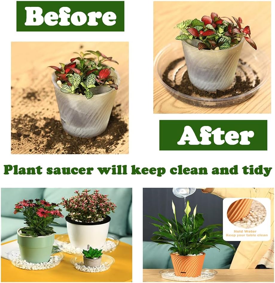 50 Packs 12 Inches Large Clear Plant Saucers for Indoor Outdoor Use Heavy Duty Plastic Plant Trays for Planter Bulk Flower Pot Drip Trays to Catch Water, 4 to 20 Inch - Image 6