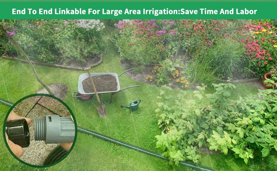 Watoo 2026 Sprinkler Hose & Soaker Hose for Yard - 150FT (50 * 3) Reinforced Flat Garden Hose with Holes, Heavy Duty No-Kink Lawn Irrigation Hose (Includes Stakes, High Pressure Spray) - Image 6