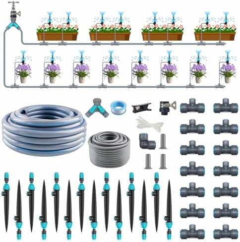 Drip Irrigation System 98ft, Fast Connect Automatic Irrigation Kit with 12mm, 6mm Blank Distribution Tubing and Accessories, DIY Garden Watering Equipment for Garden, Greenhouse, Flower Bed, Patio by RainSeer