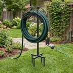 Metal Garden Hose Holder Free Standing, Heavy Duty Detachable Water Hose Stand Rack with Storage Basket, Outdoor Yard Pipe Organizers and Hanger, Ground Stake - Image 2
