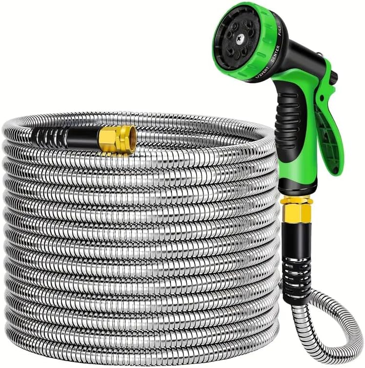Expandable garden hose, stainless steel, 10-color nozzle, anti-tangle design (100 feet) by Unknown