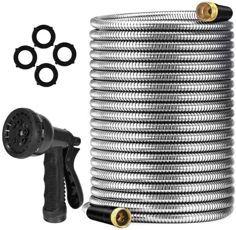 75FT Garden Hose, Stainless Steel Water Hose Solid Fittings,No-Kink, Metal Garden Hoses,Anti-Rust Heavy Duty Water Hoses for Yard,Car Wash Outdoor Lawn Watering Plants by Unknown