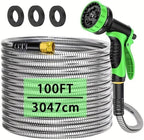 100FT 304 Stainless Steel Garden Hose with 10-Pattern Spray Nozzle (Green) by Unknown