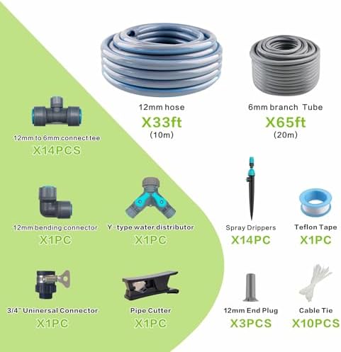 Drip Irrigation System 98ft, Fast Connect Automatic Irrigation Kit with 12mm, 6mm Blank Distribution Tubing and Accessories, DIY Garden Watering Equipment for Garden, Greenhouse, Flower Bed, Patio - Image 2